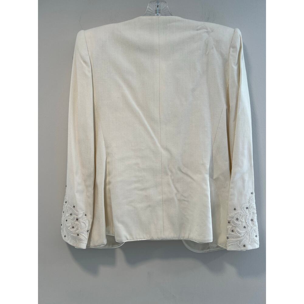VTG Nolan Miller 3 Pc Skirt Suit White Western Blazer Rayon Linen Size 10 SG - Picture 6 of 16